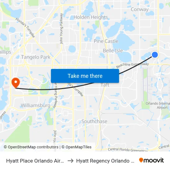 Hyatt Place Orlando Airport to Hyatt Regency Orlando Pool map