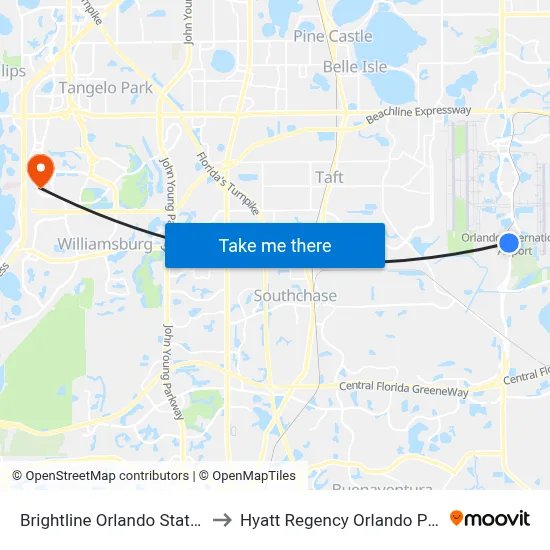 Brightline Orlando Station to Hyatt Regency Orlando Pool map