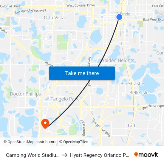Camping World Stadium to Hyatt Regency Orlando Pool map
