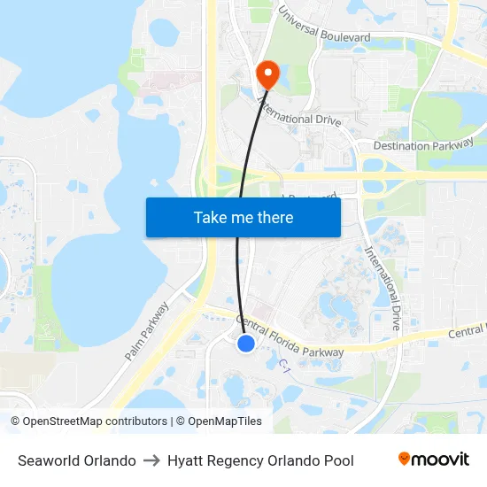 Seaworld Orlando to Hyatt Regency Orlando Pool map