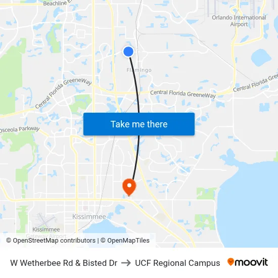 W Wetherbee Rd & Bisted Dr to UCF Regional Campus map