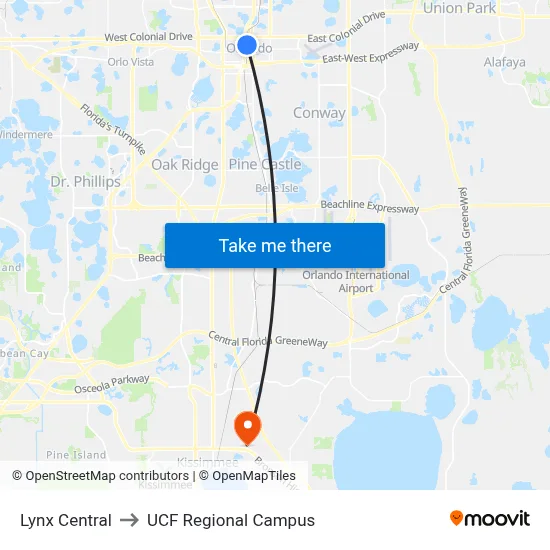 Lynx Central to UCF Regional Campus map