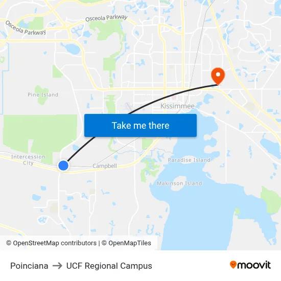 Poinciana to UCF Regional Campus map