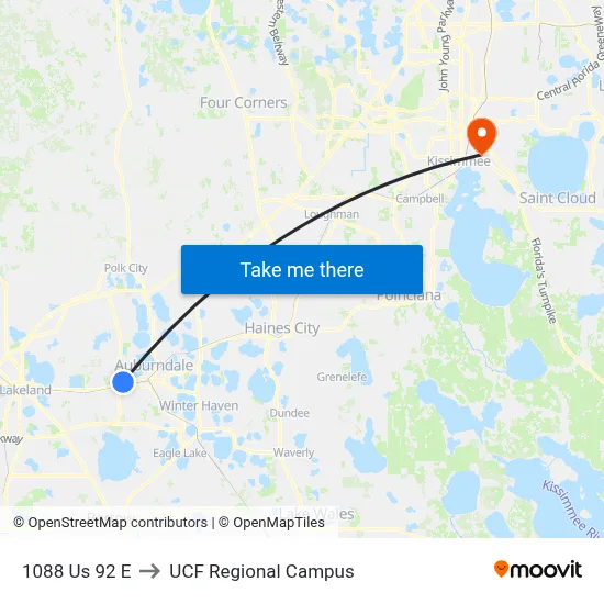 1088 Us 92 E to UCF Regional Campus map