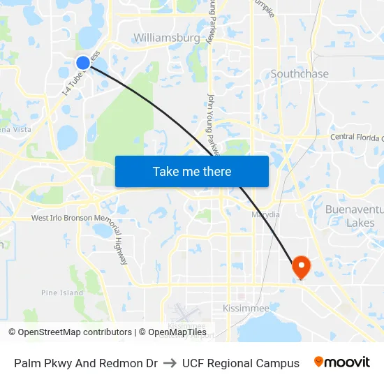 Palm Pkwy And Redmon Dr to UCF Regional Campus map