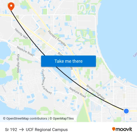 Sr 192 to UCF Regional Campus map