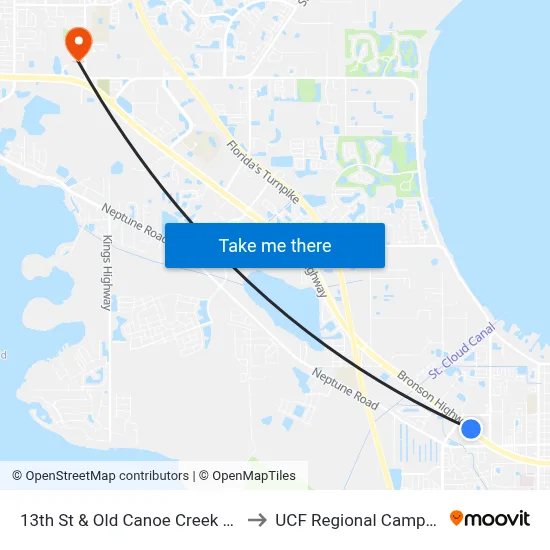 13th St & Old Canoe Creek Rd to UCF Regional Campus map