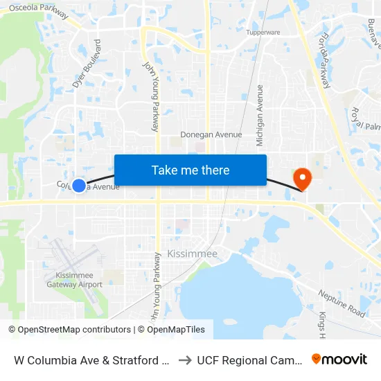 W Columbia Ave & Stratford Blvd to UCF Regional Campus map