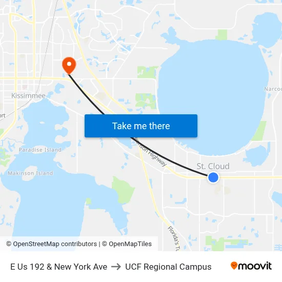 E Us 192 & New York Ave to UCF Regional Campus map