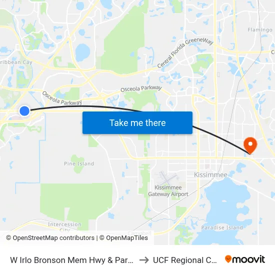 W Irlo Bronson Mem Hwy & Parkway Blvd to UCF Regional Campus map