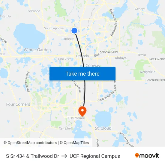 S Sr 434 & Trailwood Dr to UCF Regional Campus map