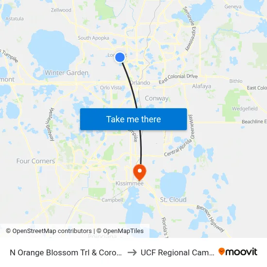 N Orange Blossom Trl & Corona Dr to UCF Regional Campus map