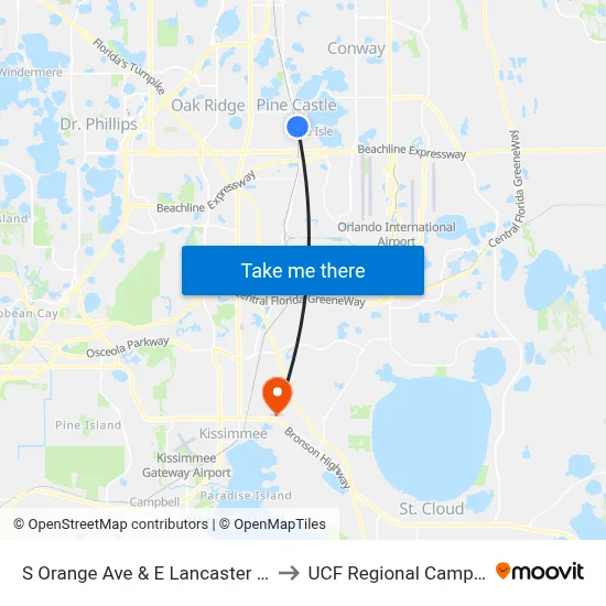 S Orange Ave & E Lancaster Rd to UCF Regional Campus map