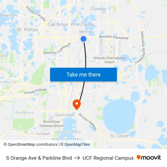 S Orange Ave & Parkline Blvd to UCF Regional Campus map