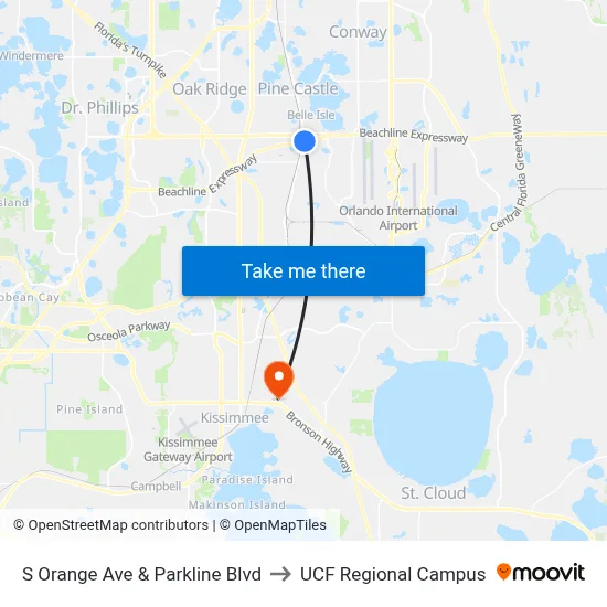 S Orange Ave & Parkline Blvd to UCF Regional Campus map