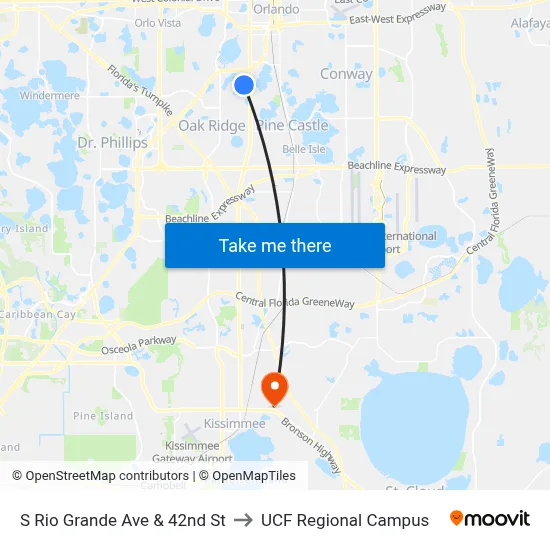 S Rio Grande Ave & 42nd St to UCF Regional Campus map