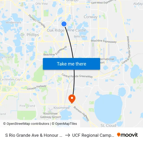 S Rio Grande Ave & Honour Rd to UCF Regional Campus map
