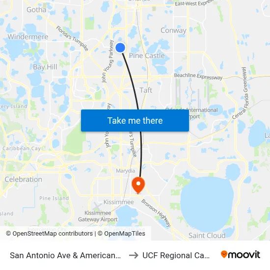 San Antonio Ave & Americana Blvd to UCF Regional Campus map