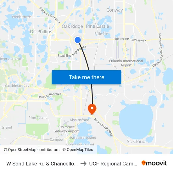 W Sand Lake Rd & Chancellor Dr to UCF Regional Campus map