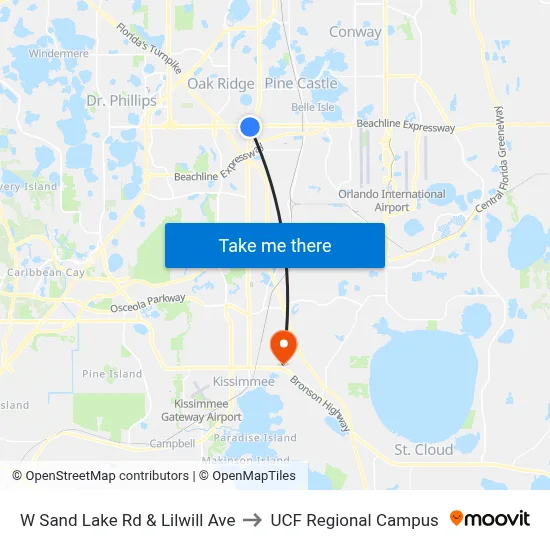 W Sand Lake Rd & Lilwill Ave to UCF Regional Campus map
