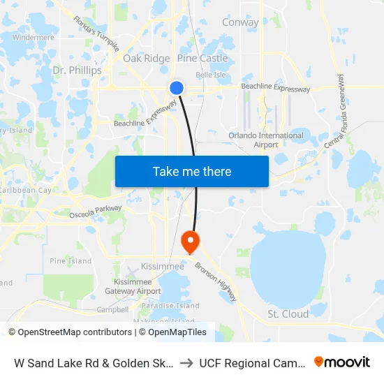 W Sand Lake Rd & Golden Sky Ln to UCF Regional Campus map