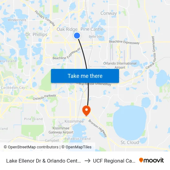 Lake Ellenor Dr & Orlando Central Pkwy to UCF Regional Campus map