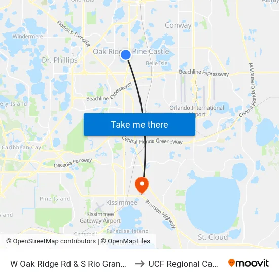 W Oak Ridge Rd & S Rio Grande Ave to UCF Regional Campus map