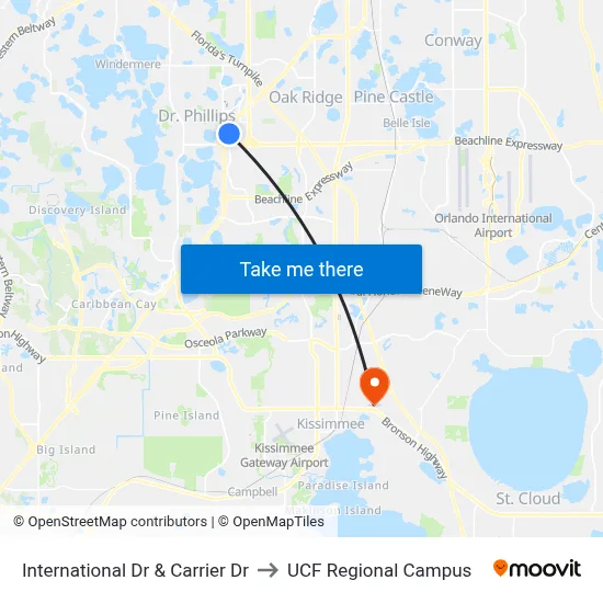 International Dr & Carrier Dr to UCF Regional Campus map