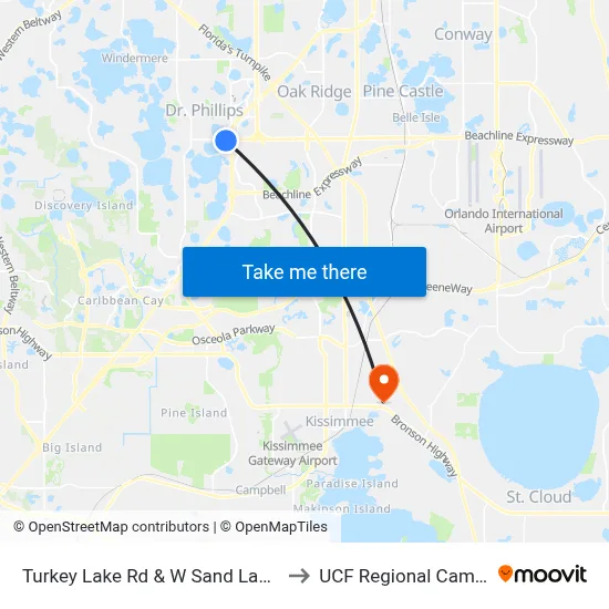 Turkey Lake Rd & W Sand Lake Rd to UCF Regional Campus map