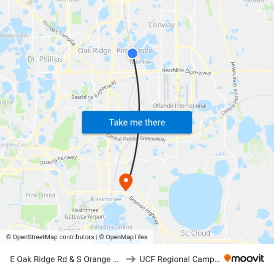E Oak Ridge Rd & S Orange Ave to UCF Regional Campus map