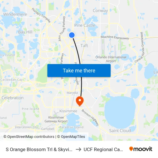 S Orange Blossom Trl & Skyview Dr to UCF Regional Campus map