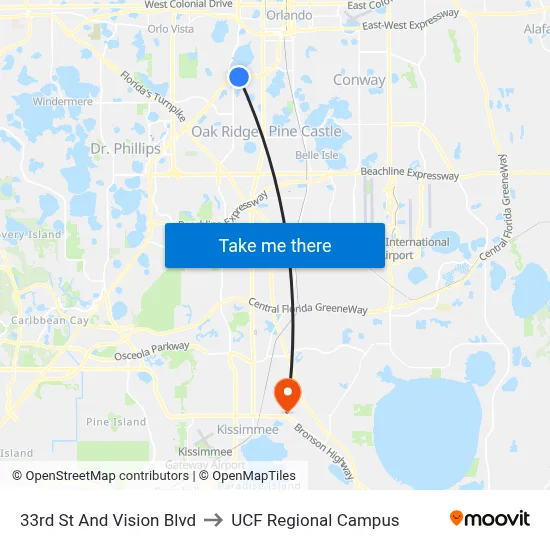 33rd St And Vision Blvd to UCF Regional Campus map