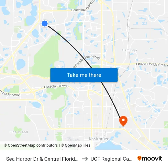 Sea Harbor Dr & Central Florida Pkwy to UCF Regional Campus map