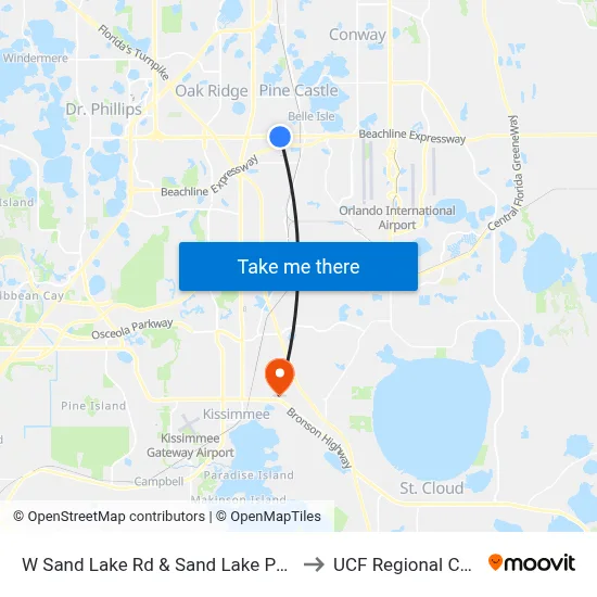W Sand Lake Rd & Sand Lake Pointe Loop to UCF Regional Campus map