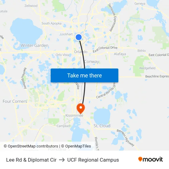 Lee Rd & Diplomat Cir to UCF Regional Campus map