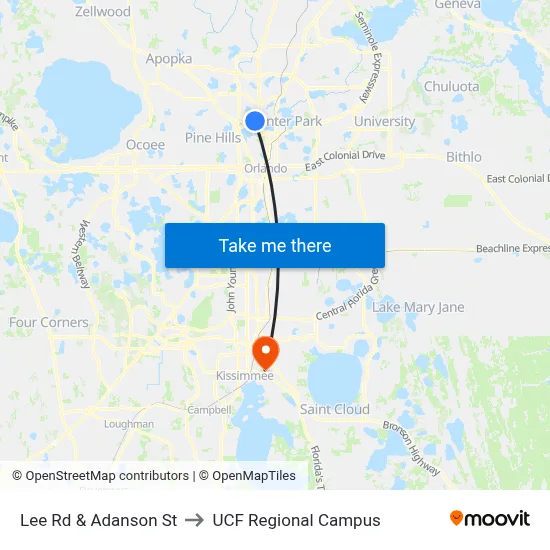Lee Rd & Adanson St to UCF Regional Campus map