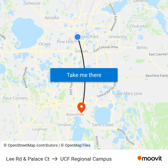 Lee Rd & Palace Ct to UCF Regional Campus map