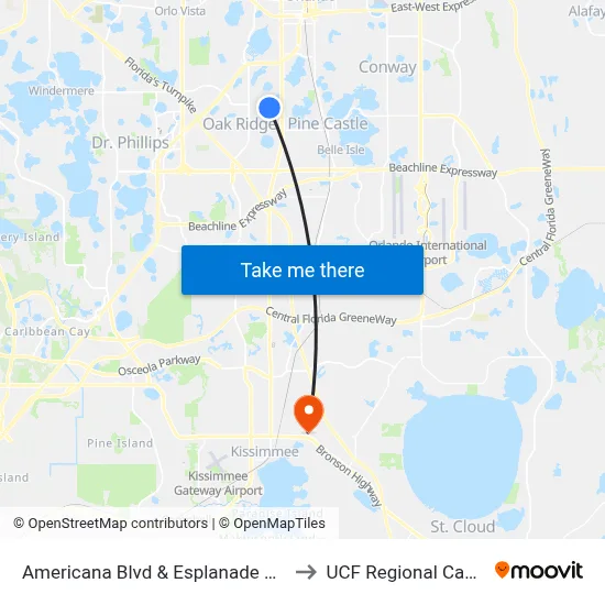 Americana Blvd & Esplanade Park Cir to UCF Regional Campus map