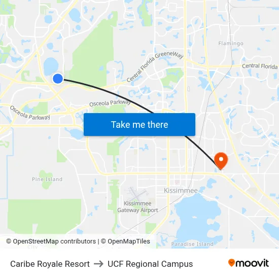 Caribe Royale Resort to UCF Regional Campus map
