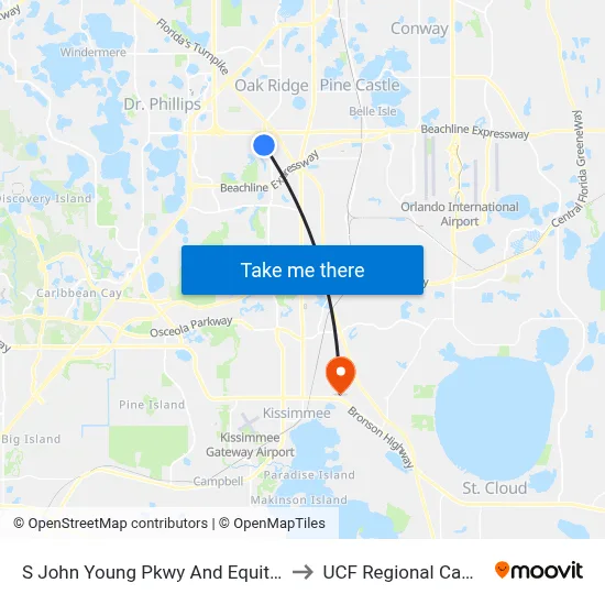 S John Young Pkwy And Equity Row to UCF Regional Campus map