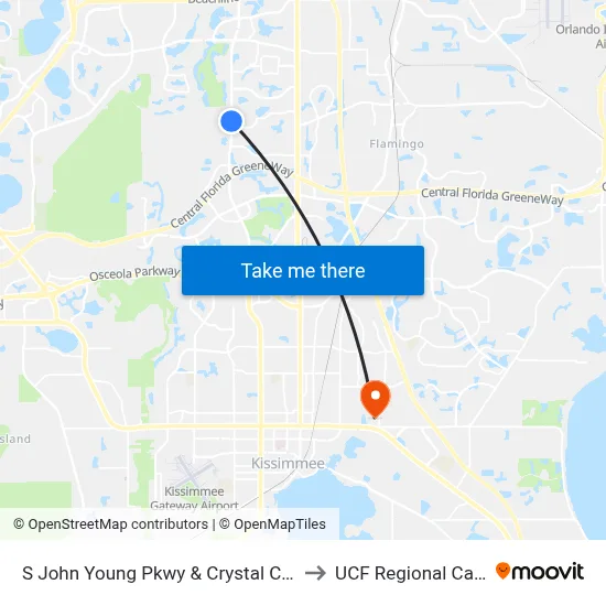 S John Young Pkwy & Crystal Creek Blvd to UCF Regional Campus map