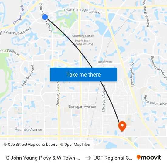 S John Young Pkwy & W Town Center Blvd to UCF Regional Campus map