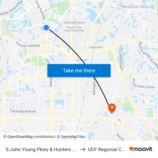 S John Young Pkwy & Hunters Creek Blvd to UCF Regional Campus map