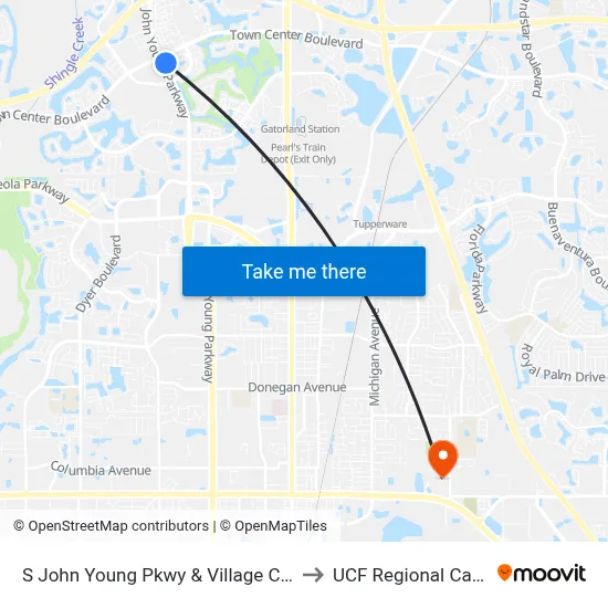 S John Young Pkwy & Village Center Dr to UCF Regional Campus map