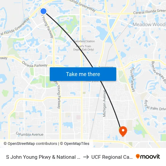 S John Young Pkwy & National Parks Dr to UCF Regional Campus map