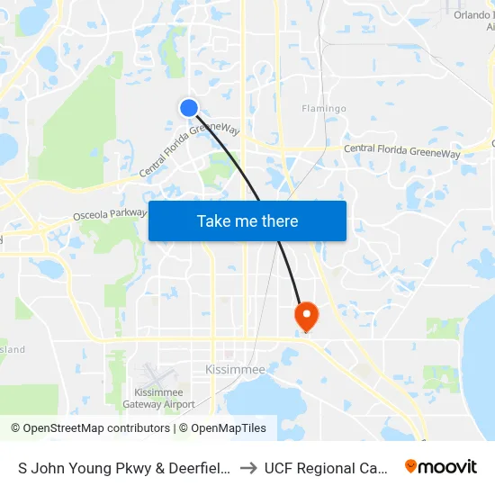 S John Young Pkwy & Deerfield Blvd to UCF Regional Campus map