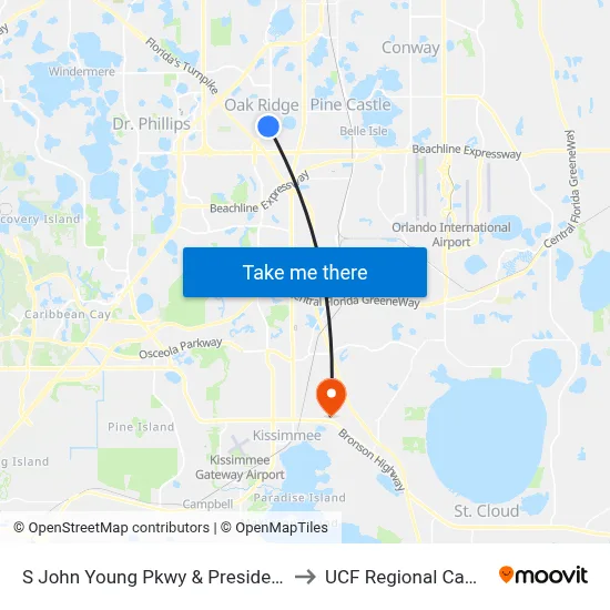 S John Young Pkwy & Presidents Dr to UCF Regional Campus map