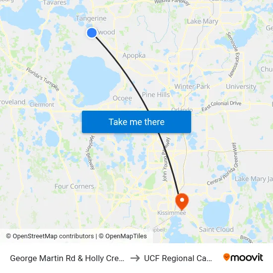 George Martin Rd & Holly Creek Rd to UCF Regional Campus map