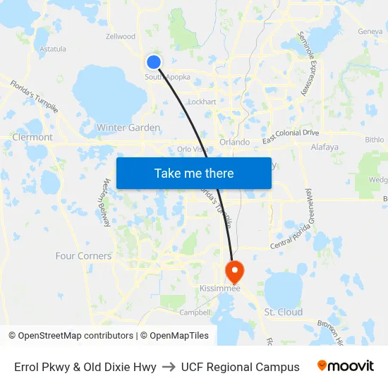 Errol Pkwy & Old Dixie Hwy to UCF Regional Campus map