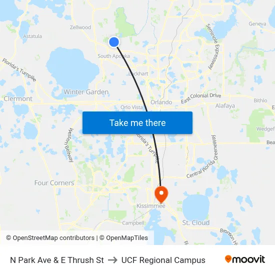 N Park Ave & E Thrush St to UCF Regional Campus map